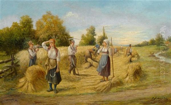 Harvest Oil Painting by Adolf (Constantin) Baumgartner-Stoiloff