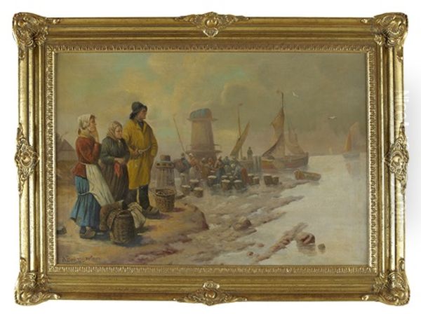 Vid Hamnen Oil Painting by Adolf (Constantin) Baumgartner-Stoiloff