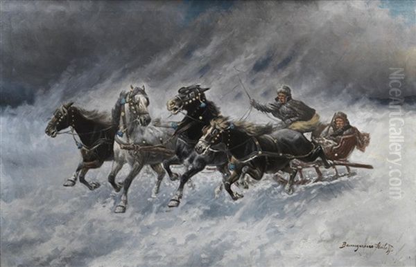 The Sleigh Ride Oil Painting by Adolf (Constantin) Baumgartner-Stoiloff