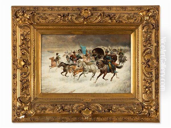 Cossack Riders Oil Painting by Adolf (Constantin) Baumgartner-Stoiloff