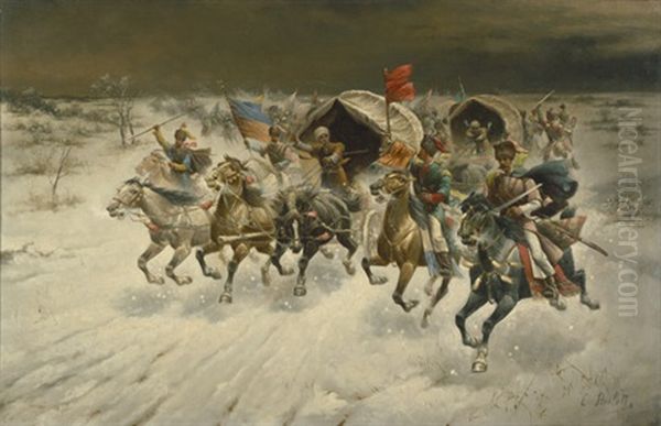 Ein Sibirischer Goldtransport Im Vollen Galopp Oil Painting by Adolf (Constantin) Baumgartner-Stoiloff