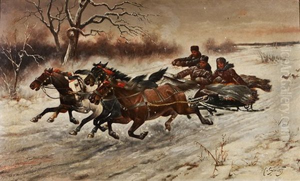 The Sleigh Ride Oil Painting by Adolf (Constantin) Baumgartner-Stoiloff