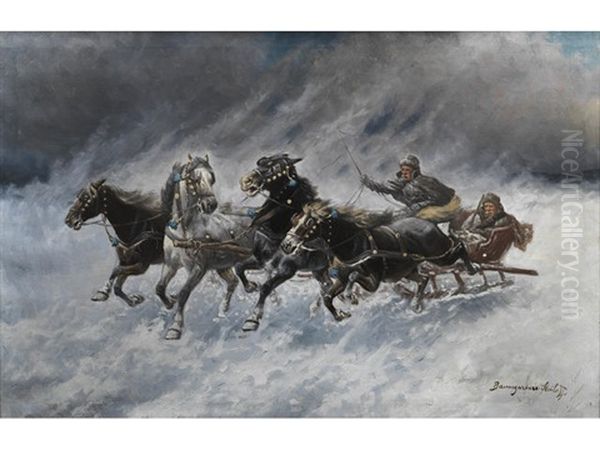 The Sleigh Ride Oil Painting by Adolf (Constantin) Baumgartner-Stoiloff