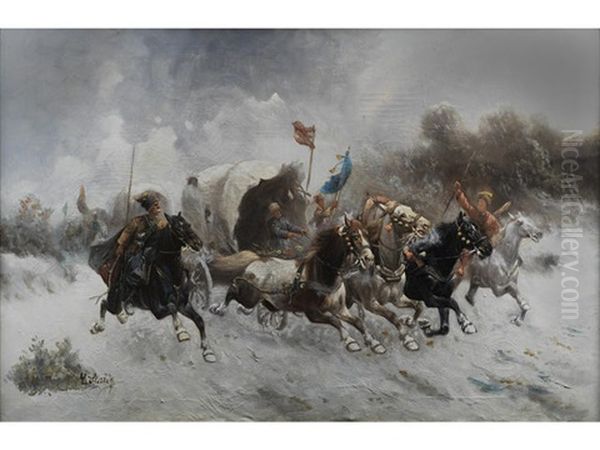 The Siberian Convoy Oil Painting by Adolf (Constantin) Baumgartner-Stoiloff