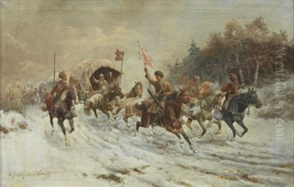 A Siberian Gold Convoy Oil Painting by Adolf (Constantin) Baumgartner-Stoiloff