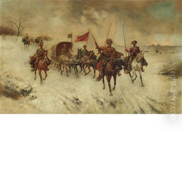 The Governor's Journey Oil Painting by Adolf (Constantin) Baumgartner-Stoiloff