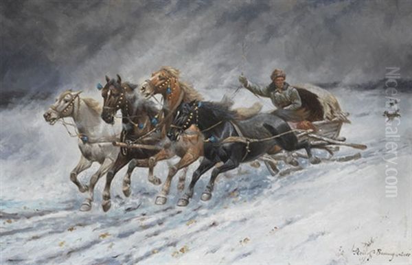 Auf Der Flucht Vor Den Wolfen Oil Painting by Adolf (Constantin) Baumgartner-Stoiloff