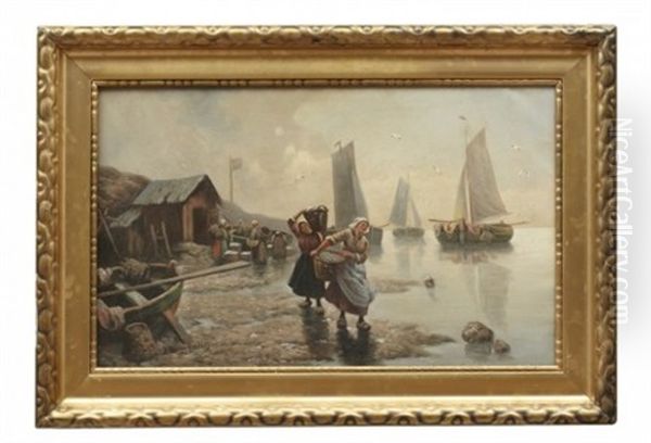 Fiskarkvinnor Med Dagens Fangst Oil Painting by Adolf (Constantin) Baumgartner-Stoiloff