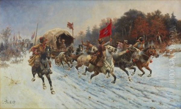 The Siberian Gold Convoy Oil Painting by Adolf (Constantin) Baumgartner-Stoiloff