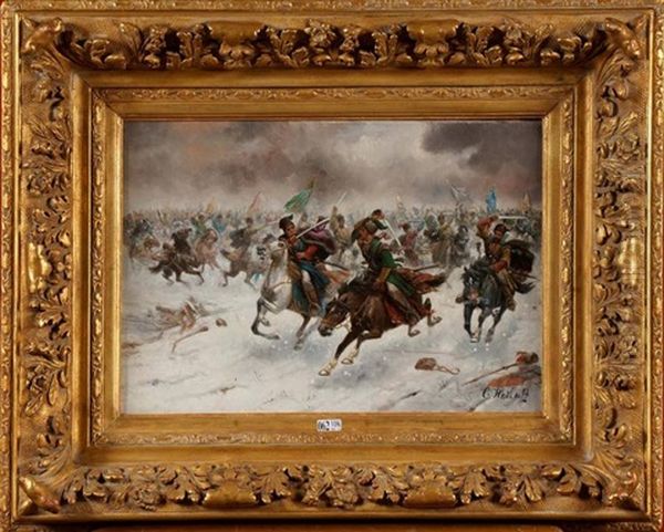 La Charge De La Cavalerie Russe Oil Painting by Adolf (Constantin) Baumgartner-Stoiloff