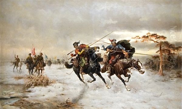 Vienna Riding Cossacks Oil Painting by Adolf (Constantin) Baumgartner-Stoiloff