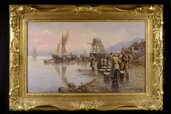 Seaport Oil Painting by Adolf (Constantin) Baumgartner-Stoiloff