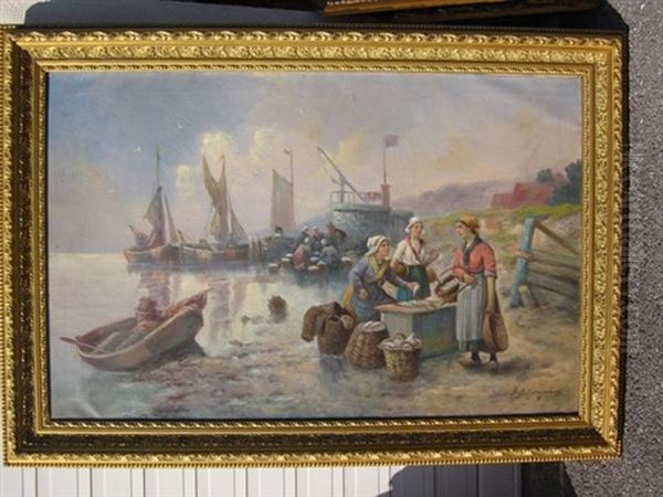 Le Marche Aux Poissons Oil Painting by Adolf (Constantin) Baumgartner-Stoiloff