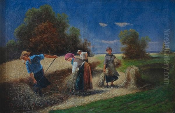 Grain Harvest Oil Painting by Adolf (Constantin) Baumgartner-Stoiloff