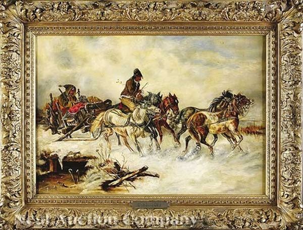 Return From The Hunt Oil Painting by Adolf (Constantin) Baumgartner-Stoiloff