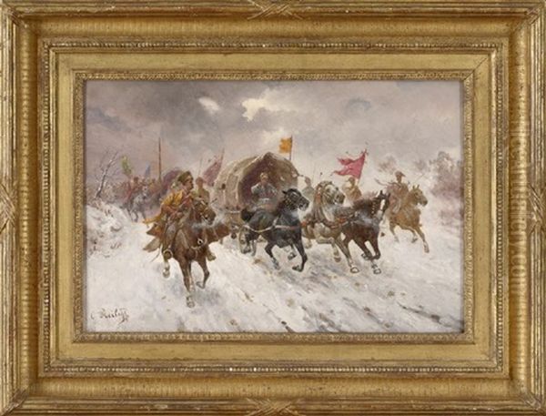 Transporting Gold In Siberia Oil Painting by Adolf (Constantin) Baumgartner-Stoiloff