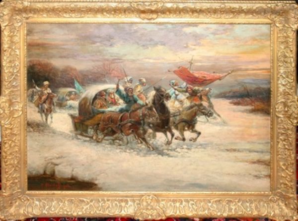 Troika Convoy Oil Painting by Adolf (Constantin) Baumgartner-Stoiloff