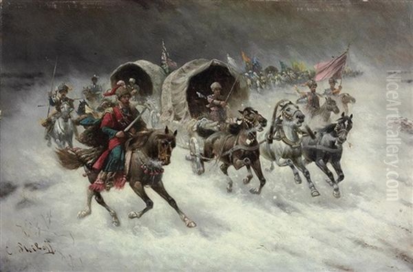 Gold Convoy In Siberia Oil Painting by Adolf (Constantin) Baumgartner-Stoiloff