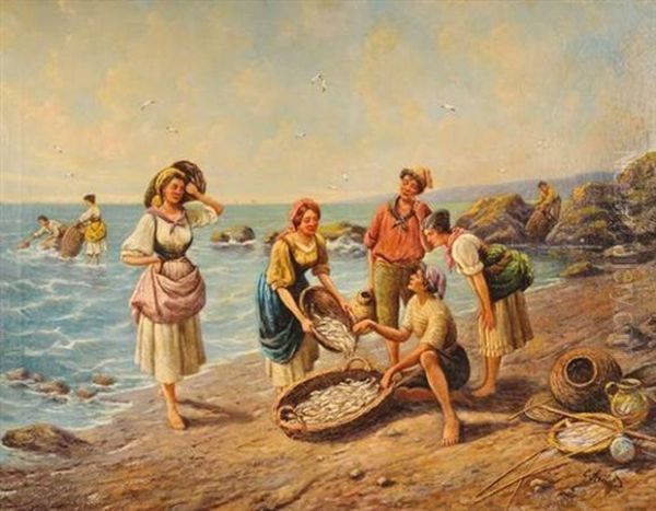 Le Retour De La Peche Oil Painting by Adolf (Constantin) Baumgartner-Stoiloff