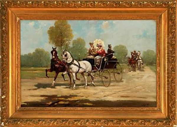 Distinguished Party In A Horse Carriage Oil Painting by Adolf (Constantin) Baumgartner-Stoiloff