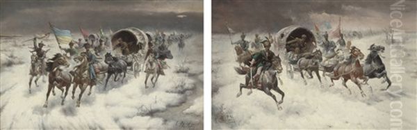 Siberian Gold Convoy (+ The Convoy; 2 Works) Oil Painting by Adolf (Constantin) Baumgartner-Stoiloff