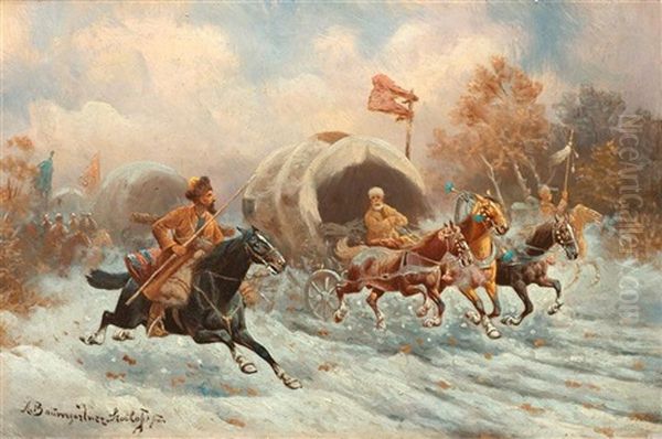 Russischer Goldtransport In Winterlandschaft Oil Painting by Adolf (Constantin) Baumgartner-Stoiloff