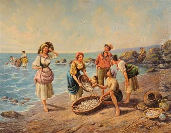 Le Retour De La Peche Oil Painting by Adolf (Constantin) Baumgartner-Stoiloff