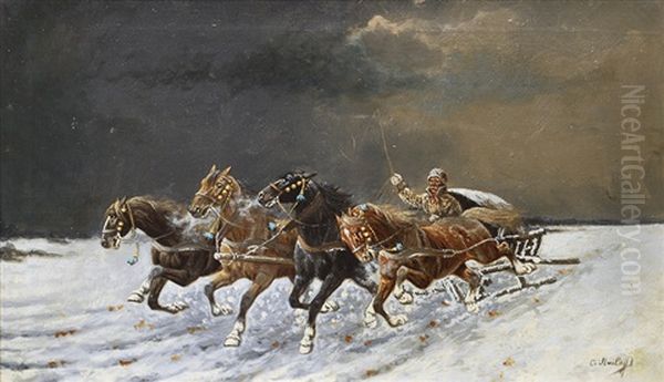 The Sleigh Oil Painting by Adolf (Constantin) Baumgartner-Stoiloff