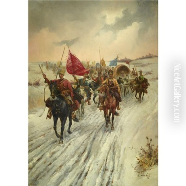 The Gold Escort Oil Painting by Adolf (Constantin) Baumgartner-Stoiloff