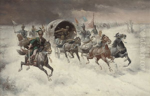 Siberian Gold Convoy Oil Painting by Adolf (Constantin) Baumgartner-Stoiloff