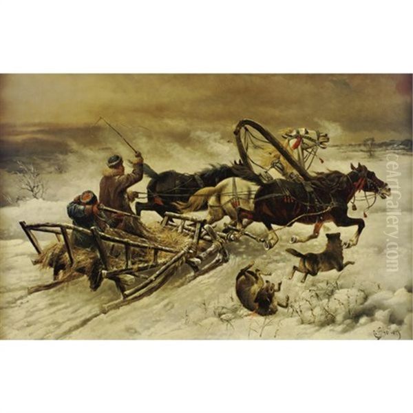 The Wolf Hunt Oil Painting by Adolf (Constantin) Baumgartner-Stoiloff