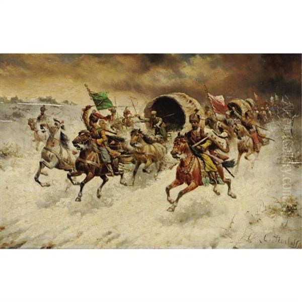 Gold Transport In Siberia Oil Painting by Adolf (Constantin) Baumgartner-Stoiloff