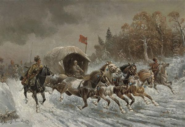 The Siberian Gold Convoy Oil Painting by Adolf (Constantin) Baumgartner-Stoiloff