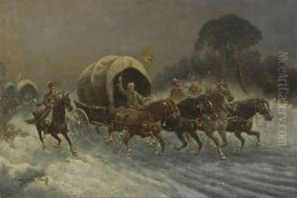 Russischer Goldtransport In Winterlandschaft Oil Painting by Adolf (Constantin) Baumgartner-Stoiloff