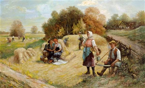 Erntenszene Oil Painting by Adolf (Constantin) Baumgartner-Stoiloff