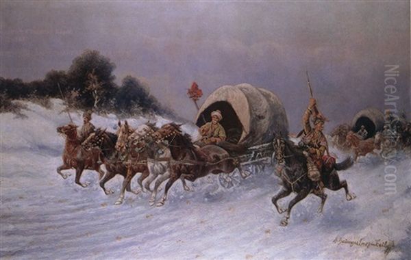 Der Goldtransport Im Schnee Oil Painting by Adolf (Constantin) Baumgartner-Stoiloff