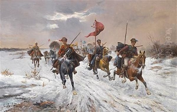 The Cossack Stampede Oil Painting by Adolf (Constantin) Baumgartner-Stoiloff