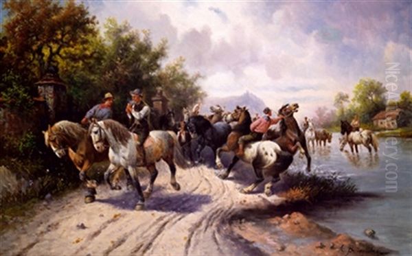 Sortie A Cheval Oil Painting by Adolf (Constantin) Baumgartner-Stoiloff