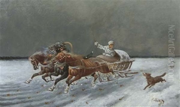 The Troika Ride Oil Painting by Adolf (Constantin) Baumgartner-Stoiloff