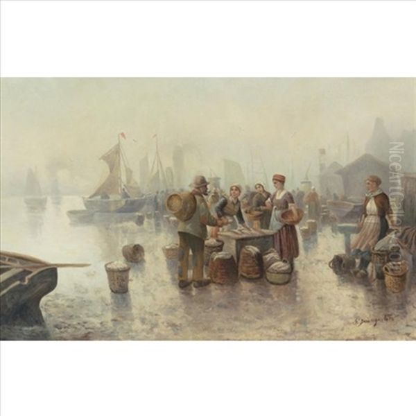 The Fishmarket Oil Painting by Adolf (Constantin) Baumgartner-Stoiloff