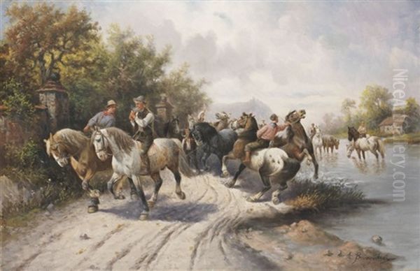 Horse Ride Oil Painting by Adolf (Constantin) Baumgartner-Stoiloff