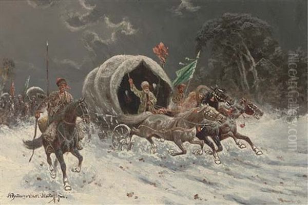 The Siberian Gold Convoy Oil Painting by Adolf (Constantin) Baumgartner-Stoiloff