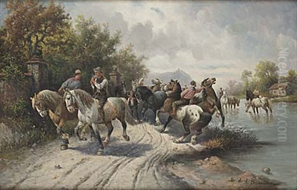 Pa Vag Till Hastmarknaden Oil Painting by Adolf (Constantin) Baumgartner-Stoiloff