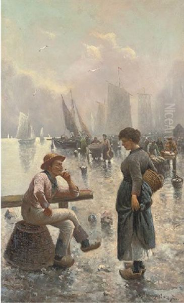 At The Fish Market Oil Painting by Adolf (Constantin) Baumgartner-Stoiloff