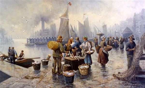 Kalakauppias (the Fishmonger) Oil Painting by Adolf (Constantin) Baumgartner-Stoiloff