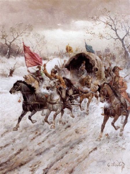 The Siberian Gold Convoy Oil Painting by Adolf (Constantin) Baumgartner-Stoiloff