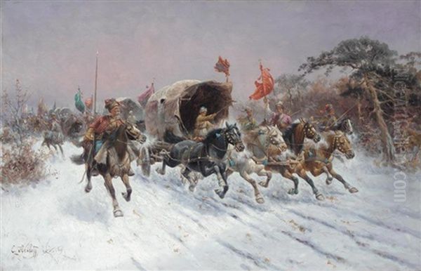 Siberian Gold Convoy Oil Painting by Adolf (Constantin) Baumgartner-Stoiloff