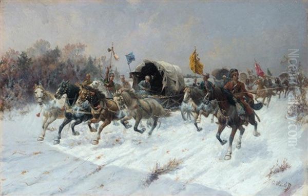 Siberian Gold Convoy Oil Painting by Adolf (Constantin) Baumgartner-Stoiloff