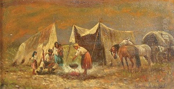 Encampment Oil Painting by Adolf (Constantin) Baumgartner-Stoiloff