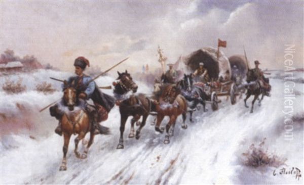 Siberian Gold Convoy Oil Painting by Adolf (Constantin) Baumgartner-Stoiloff